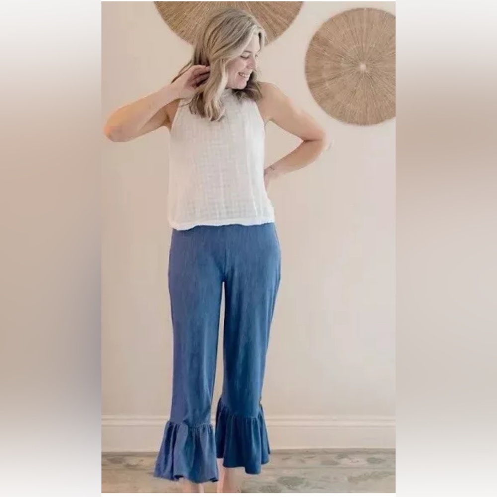 Matilda Jane Blue Ruffle-Hem Cropped Pants